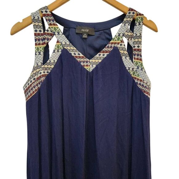 Naïf navy maxi dress cutout print Rayon flowy boho festival medium - Picture 2 of 8